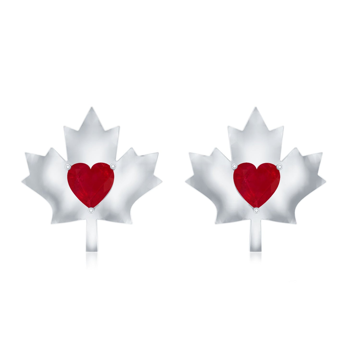 1 CT Heart Shape Ruby Maple Leaf Stud Earrings
