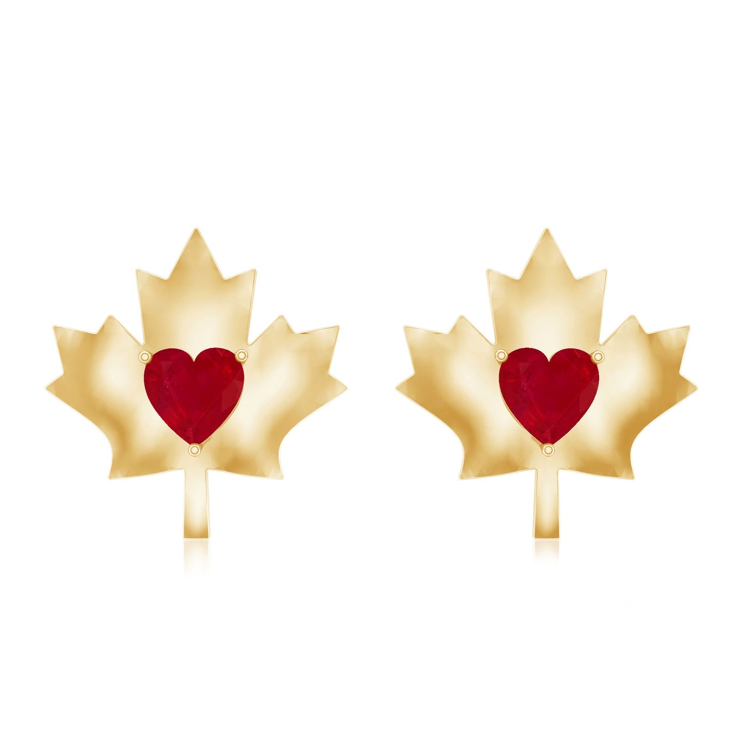 1 CT Heart Shape Ruby Maple Leaf Stud Earrings