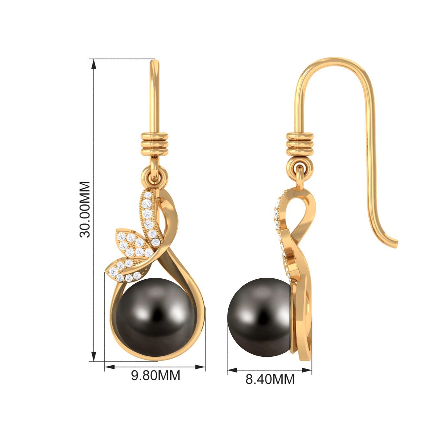 Designer 16 Carat Tahitian Pearl Drop Earrings with Diamond
