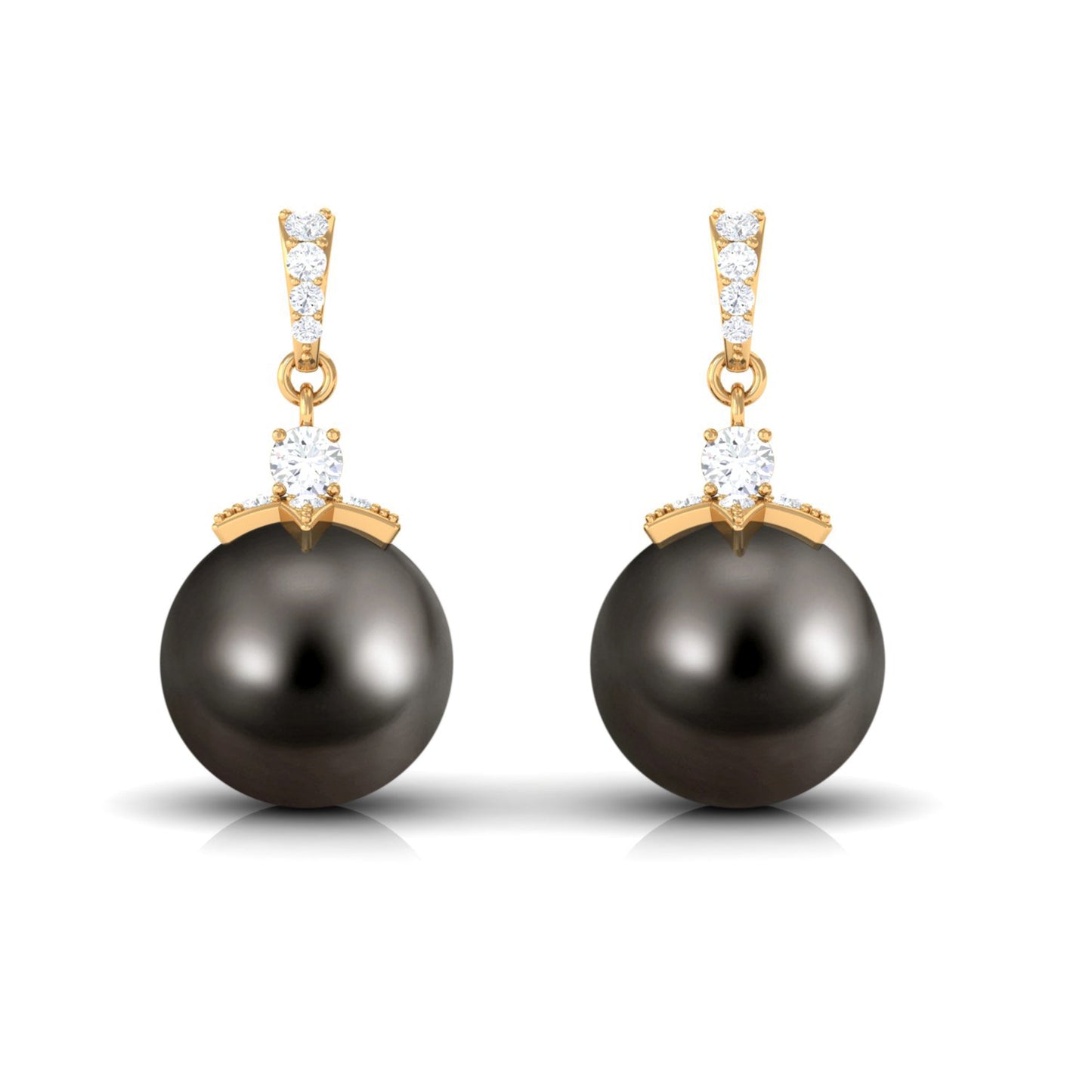 Cultured 16 Carat Black Tahitian Pearl Bridal Drop Earrings with Diamond