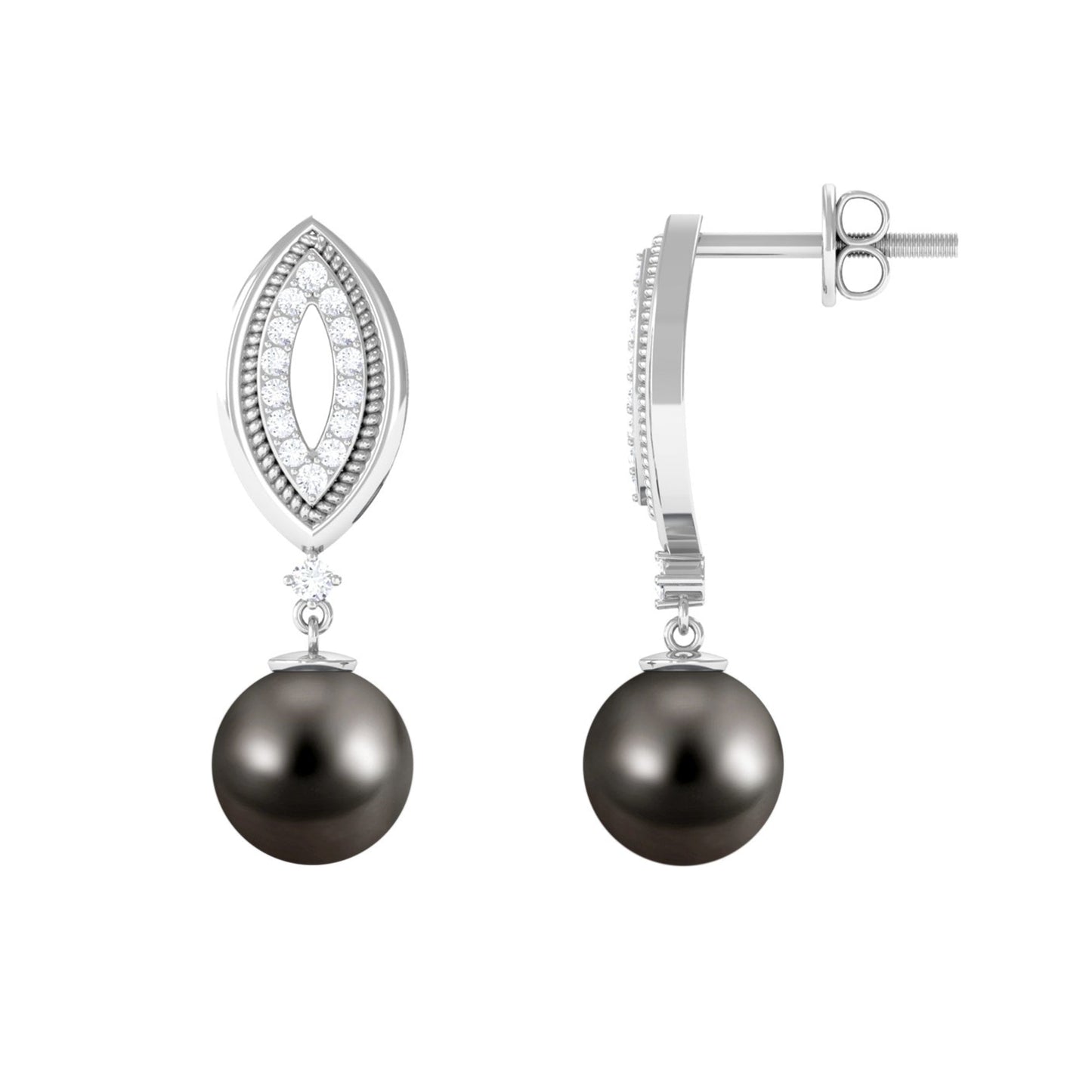 Cultured 16 Carat Tahitian Pearl Wedding Drop Earrings with Diamond