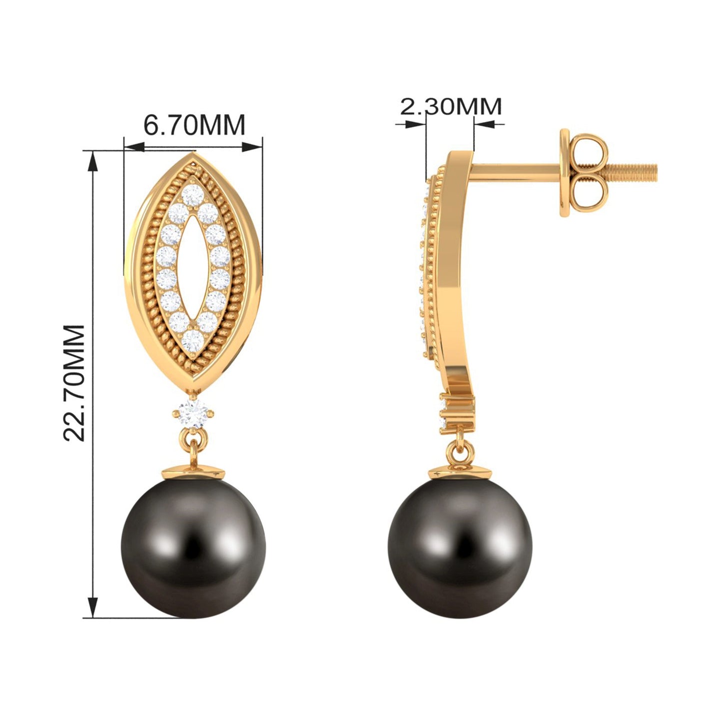 Cultured 16 Carat Tahitian Pearl Wedding Drop Earrings with Diamond