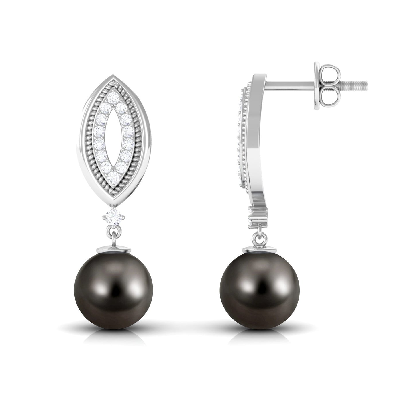Cultured 16 Carat Tahitian Pearl Wedding Drop Earrings with Diamond