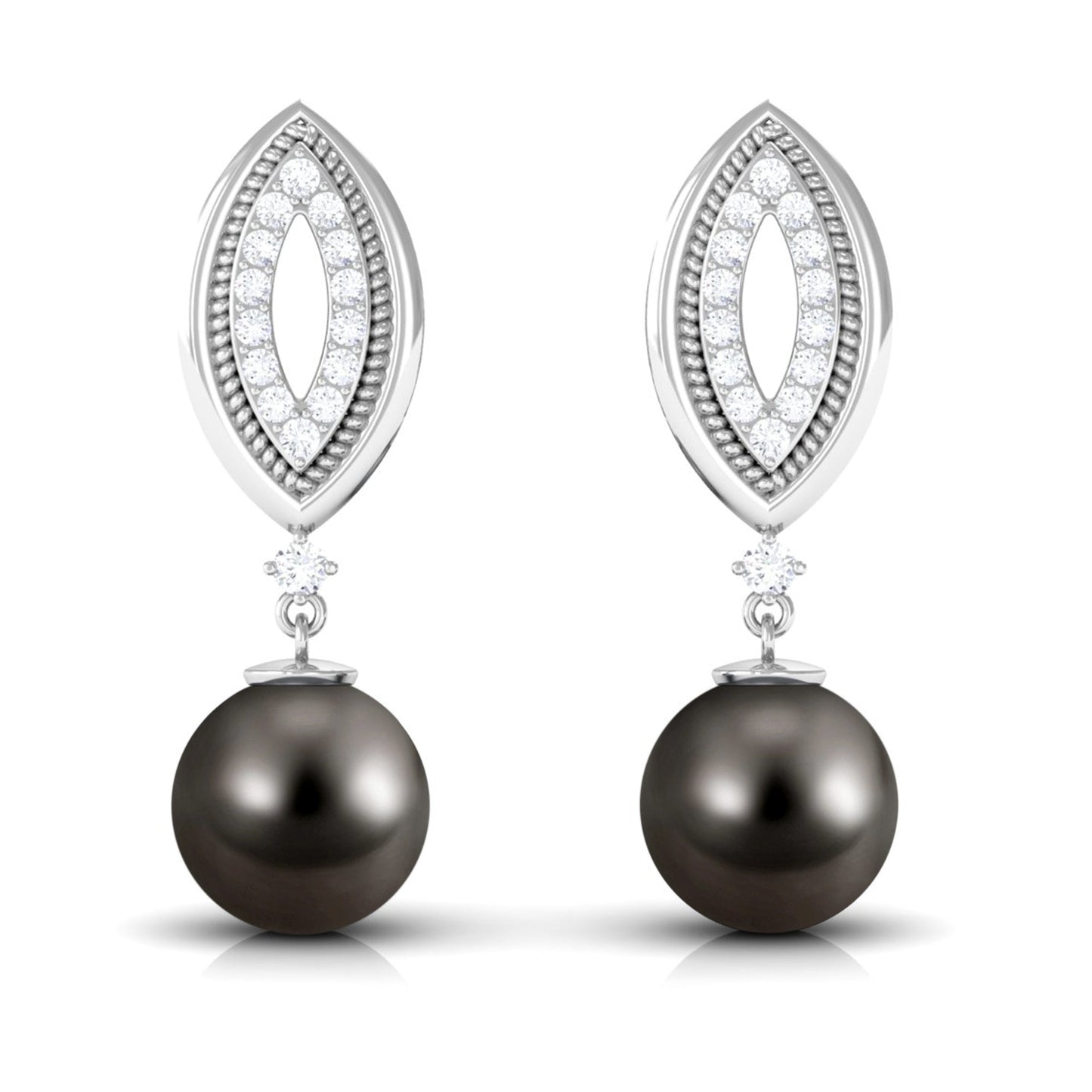 Cultured 16 Carat Tahitian Pearl Wedding Drop Earrings with Diamond