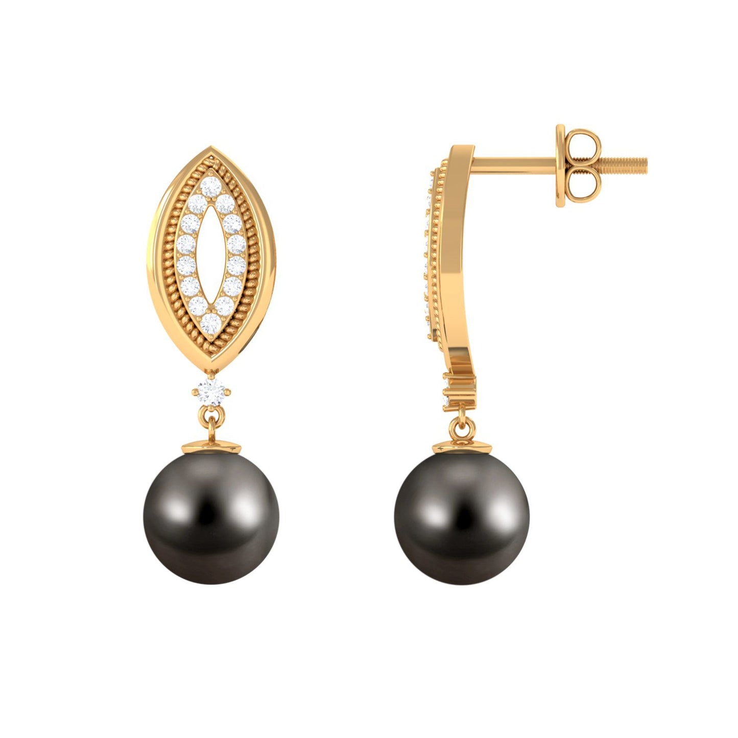 Cultured 16 Carat Tahitian Pearl Wedding Drop Earrings with Diamond