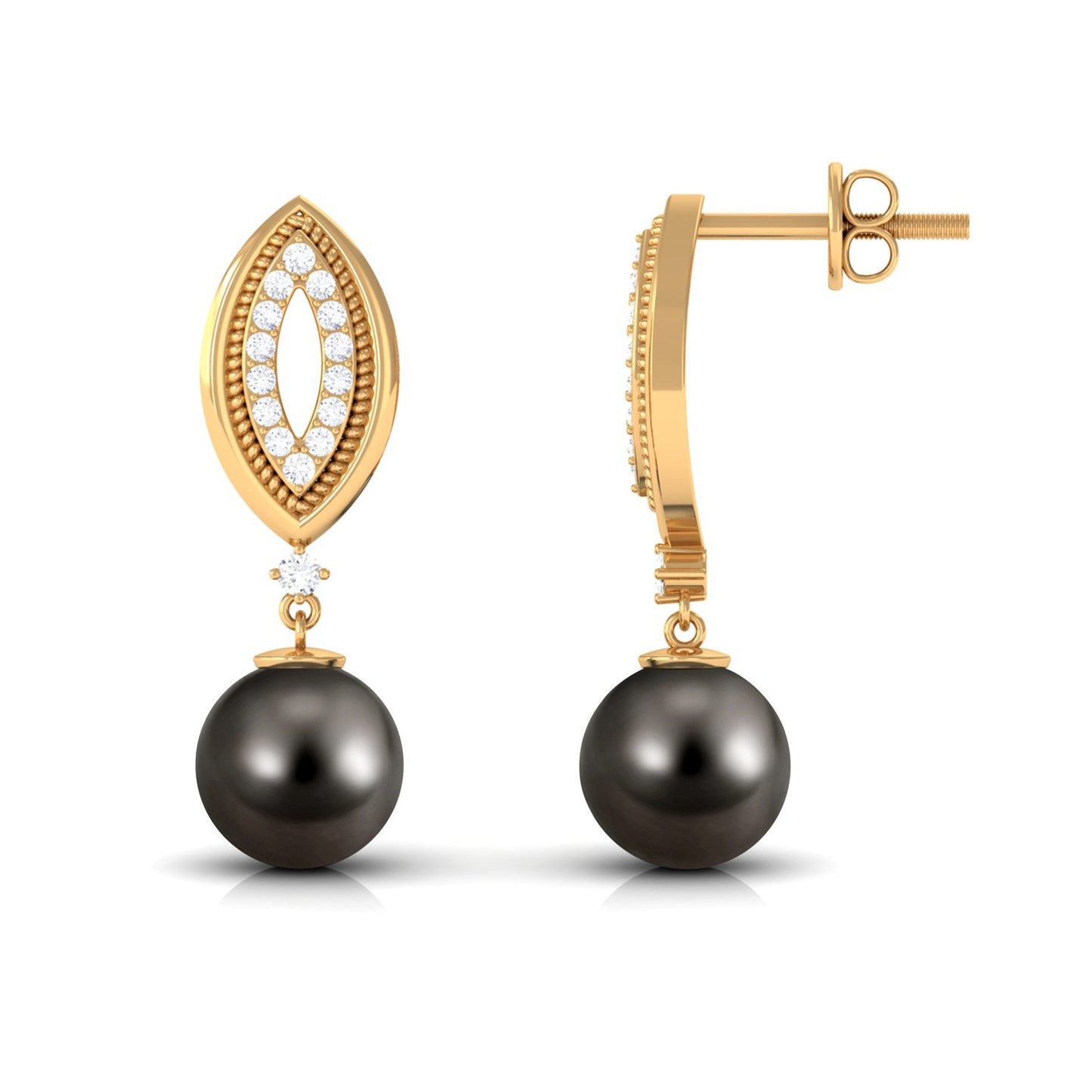 Cultured 16 Carat Tahitian Pearl Wedding Drop Earrings with Diamond