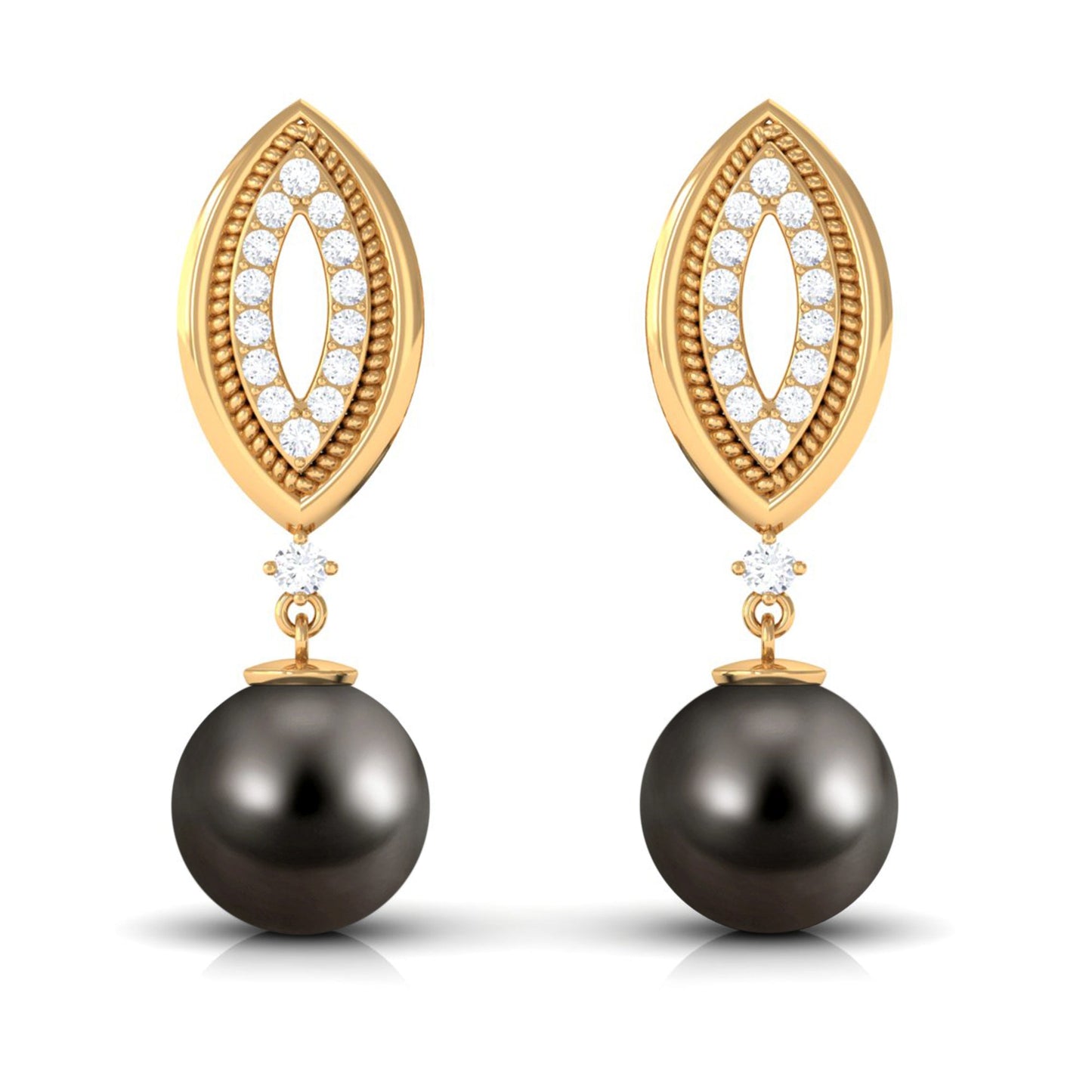Cultured 16 Carat Tahitian Pearl Wedding Drop Earrings with Diamond