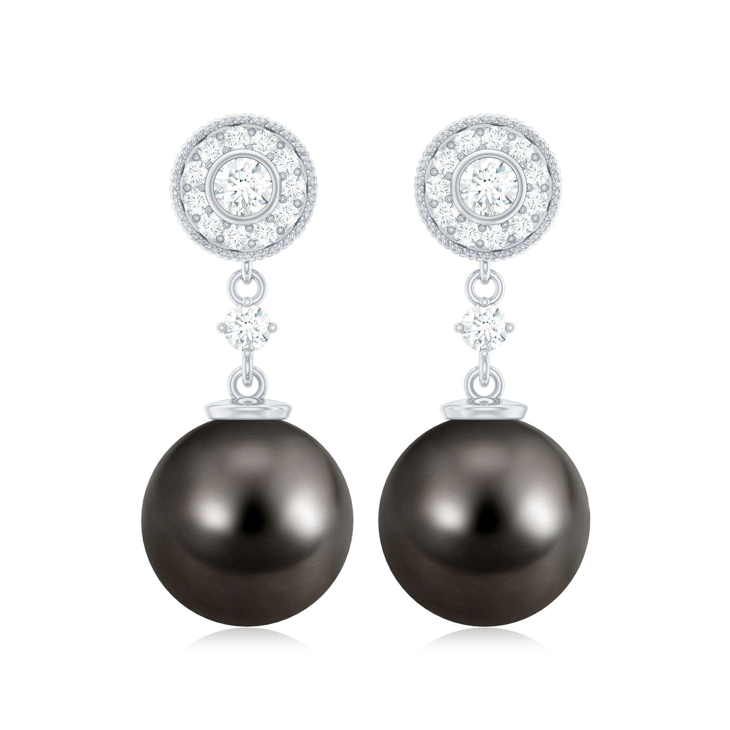 Natural 15 Carat Tahitian Pearl Diamond Drop Earrings for Women