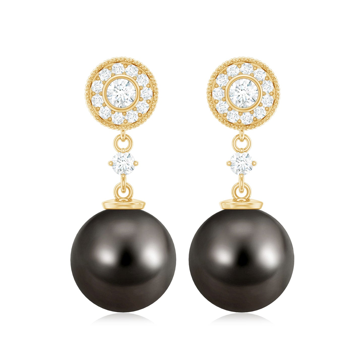 Natural 15 Carat Tahitian Pearl Diamond Drop Earrings for Women