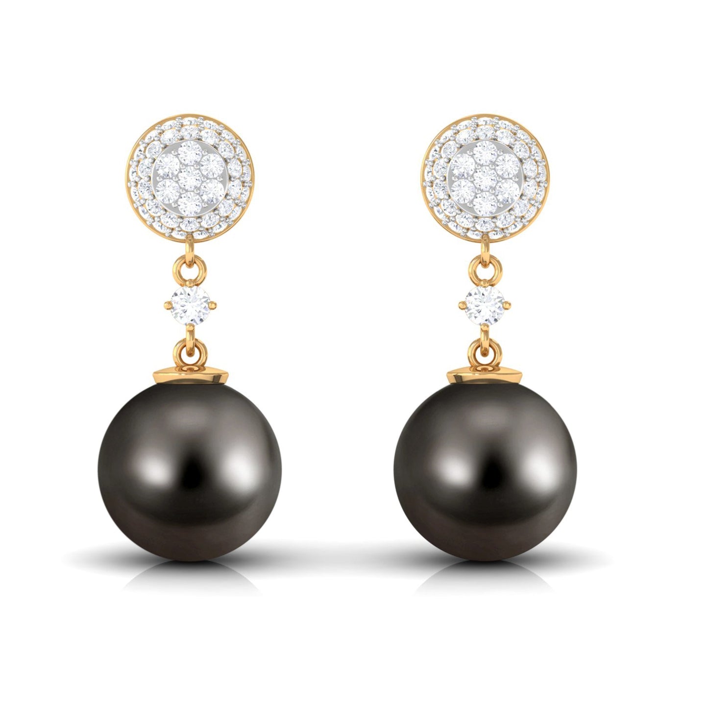 Cultured 15 Carat Tahitian Pearl Drop Earrings with Diamond