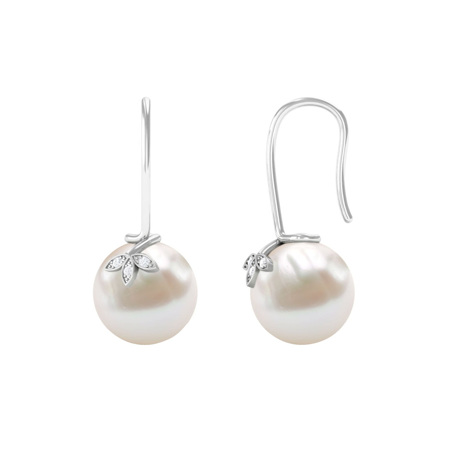 Cultured 10mm Freshwater Pearl Diamond Drop Earrings with Fish Hook