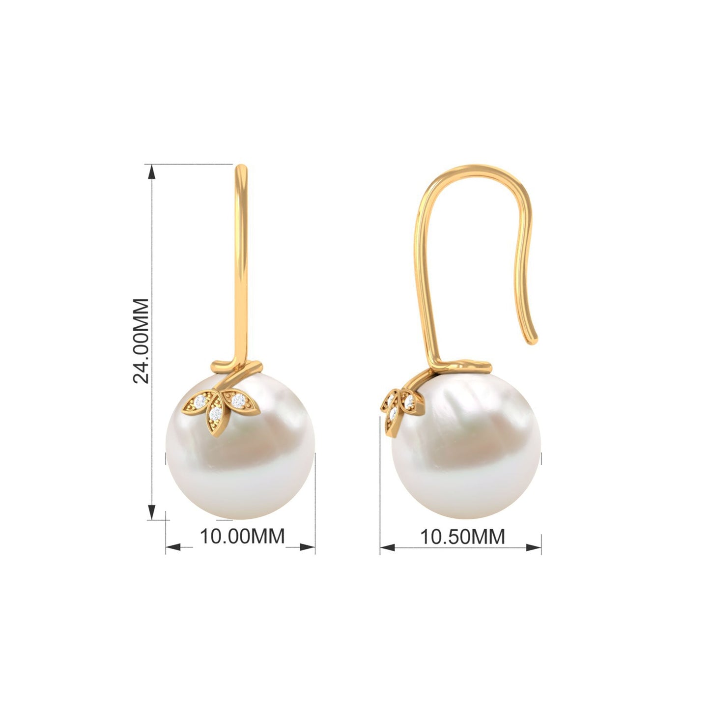 Cultured 10mm Freshwater Pearl Diamond Drop Earrings with Fish Hook