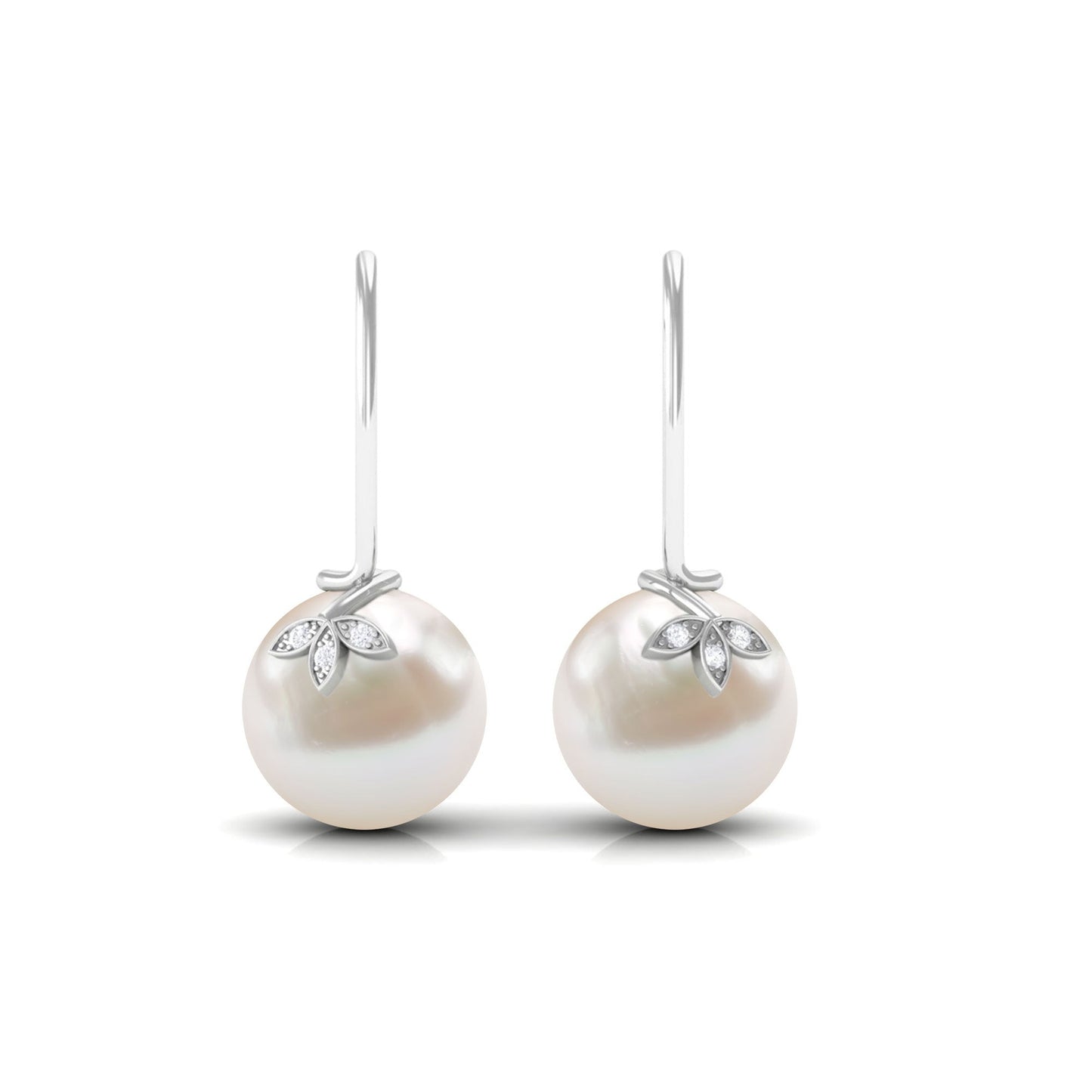 Cultured 10mm Freshwater Pearl Diamond Drop Earrings with Fish Hook