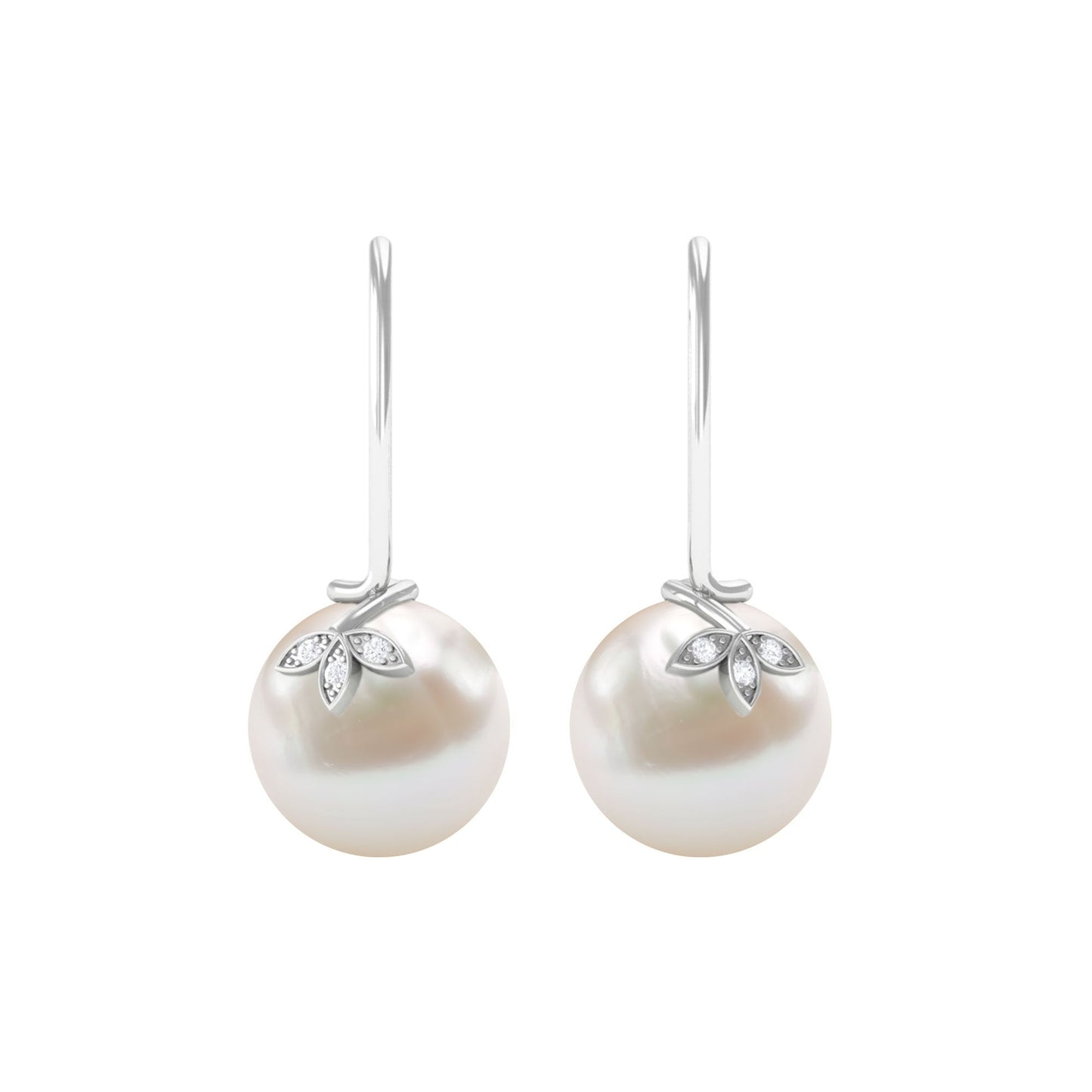 Cultured 10mm Freshwater Pearl Diamond Drop Earrings with Fish Hook