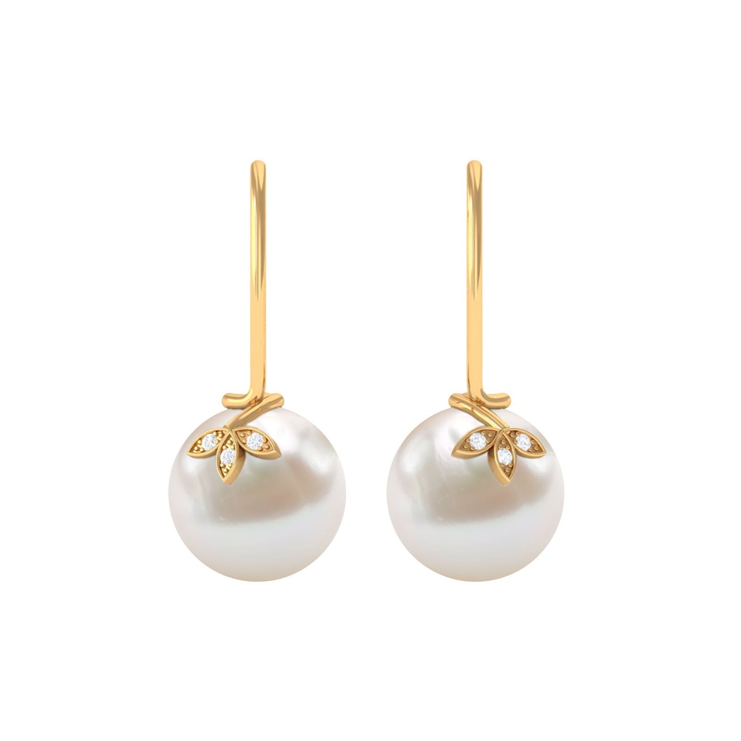 Cultured 10mm Freshwater Pearl Diamond Drop Earrings with Fish Hook