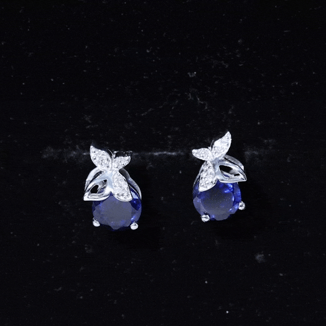 2 Carat Lab Created Blue Sapphire and Moissanite Butterfly Stud Earrings