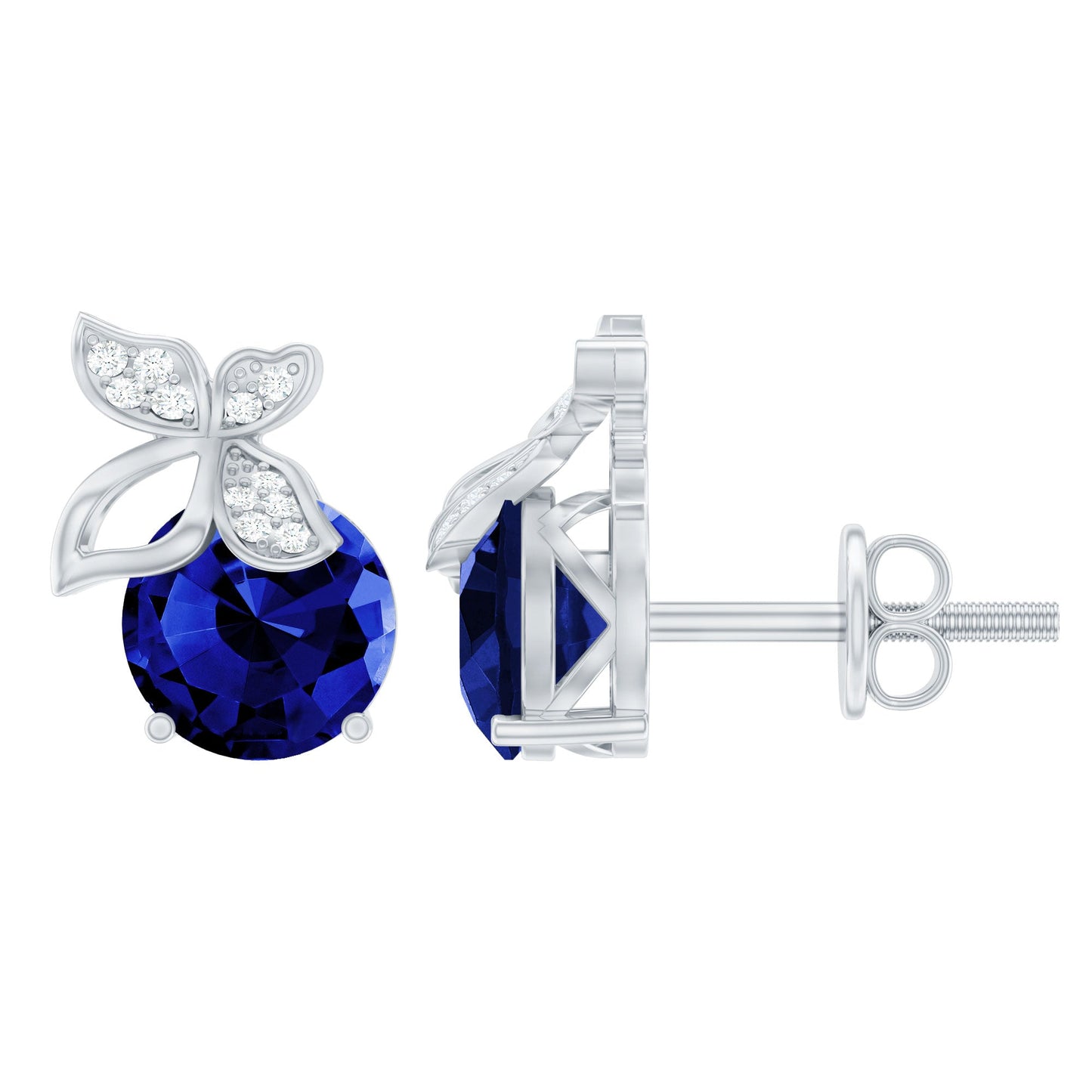 2 Carat Lab Created Blue Sapphire and Moissanite Butterfly Stud Earrings