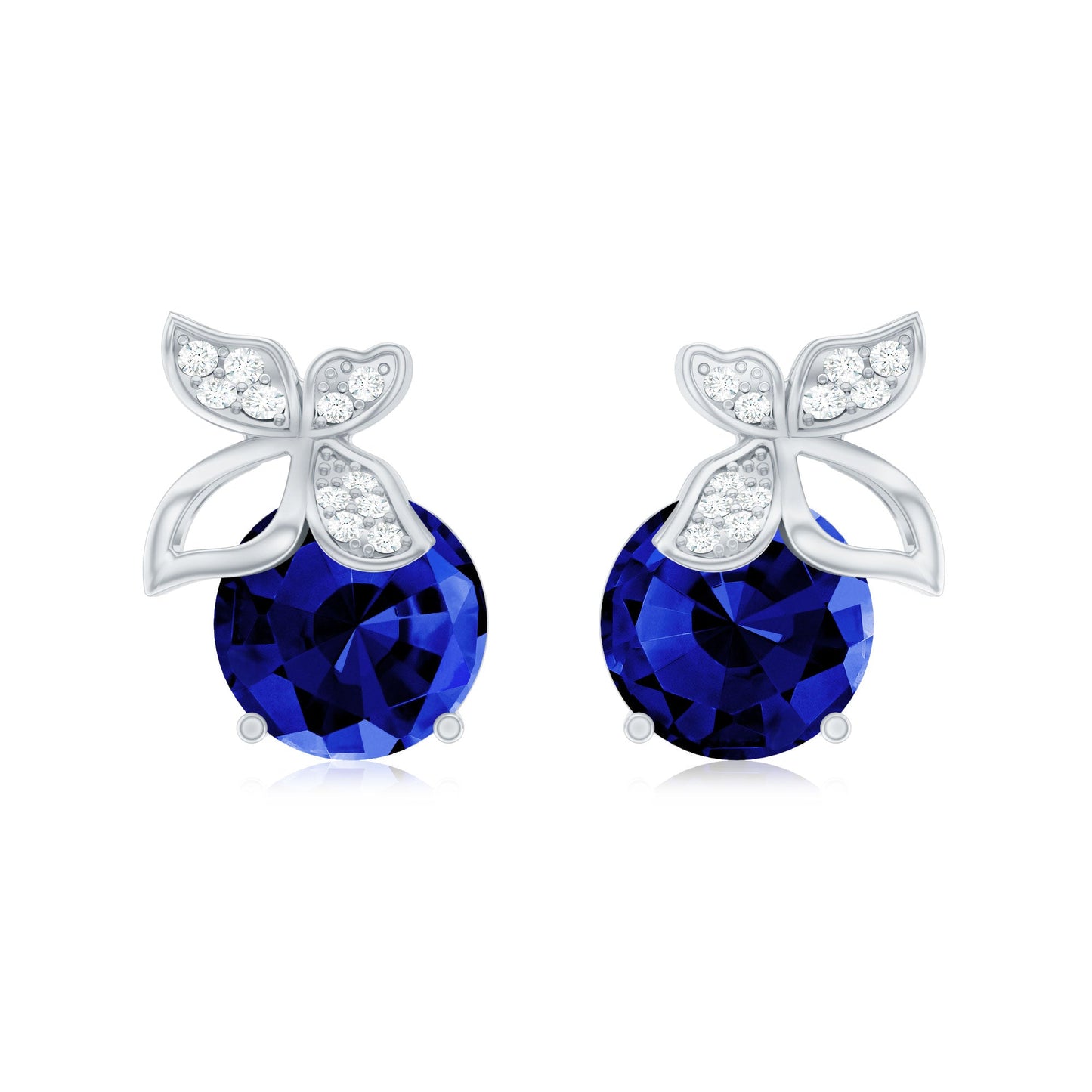 2 Carat Lab Created Blue Sapphire and Moissanite Butterfly Stud Earrings