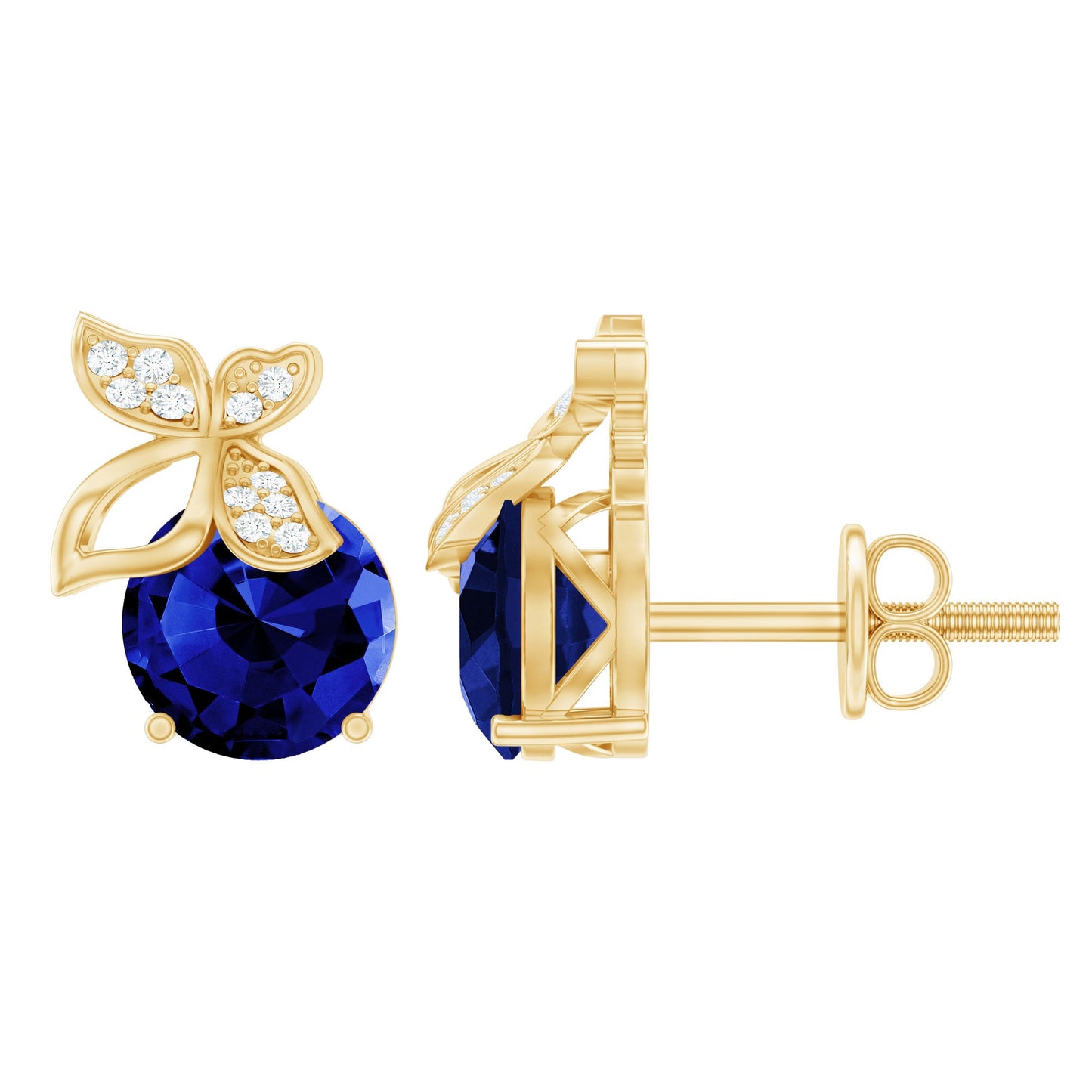 2 Carat Lab Created Blue Sapphire and Moissanite Butterfly Stud Earrings