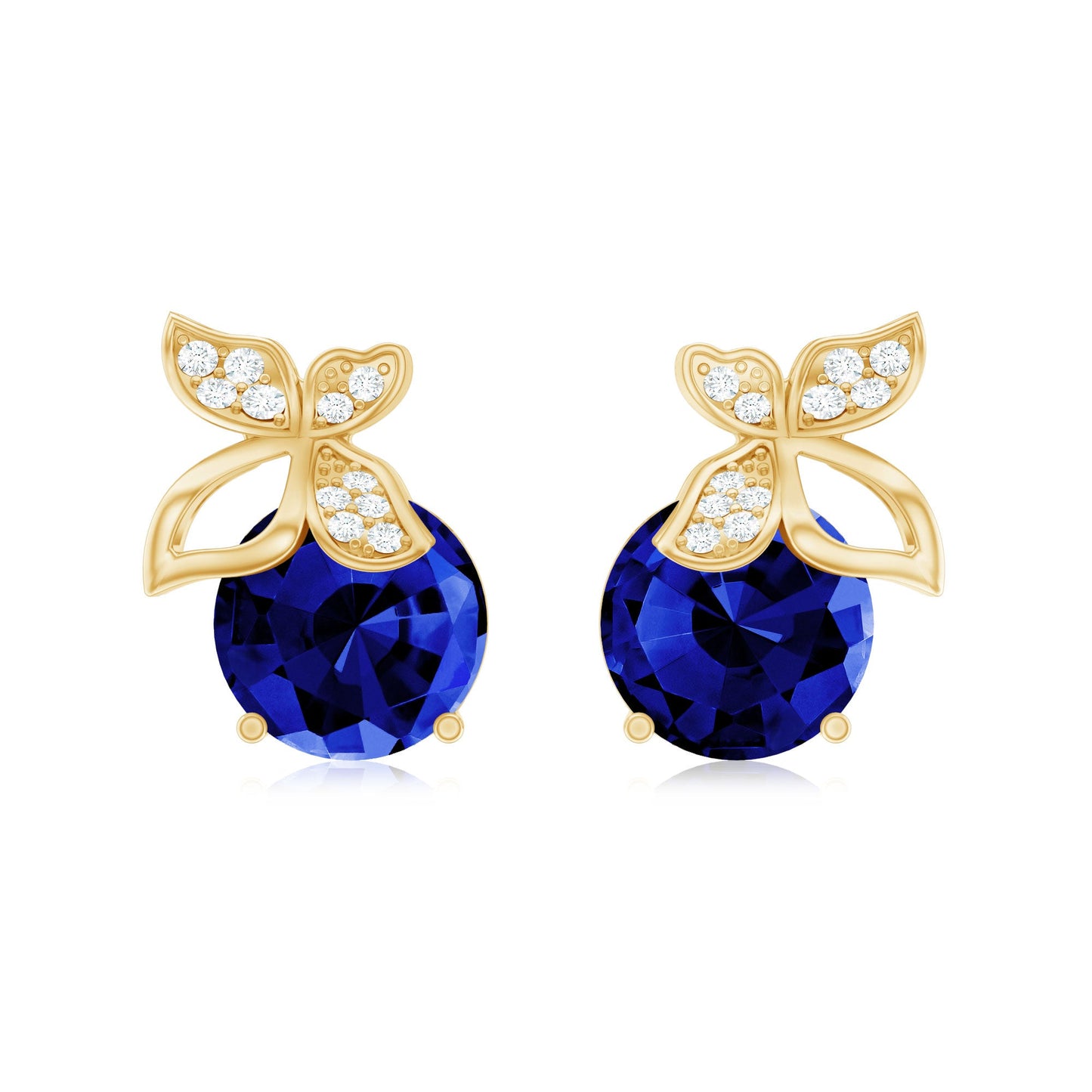 2 Carat Lab Created Blue Sapphire and Moissanite Butterfly Stud Earrings