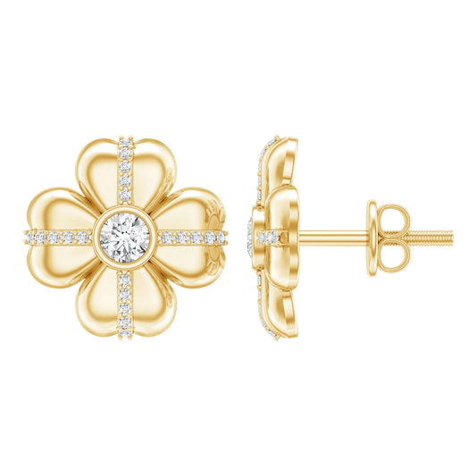 Lab Grown Diamond Flower Stud Earrings With Screw Back