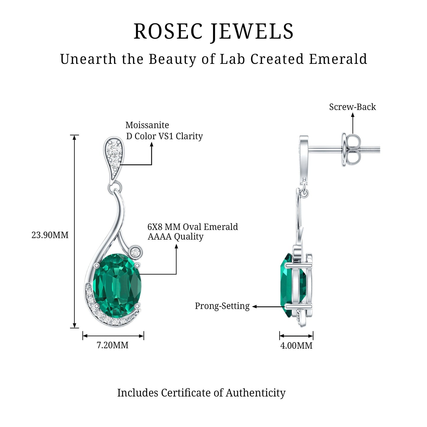 Oval 2.5 Carat Lab Grown Emerald Bridal Drop Earrings in Sterling Silver
