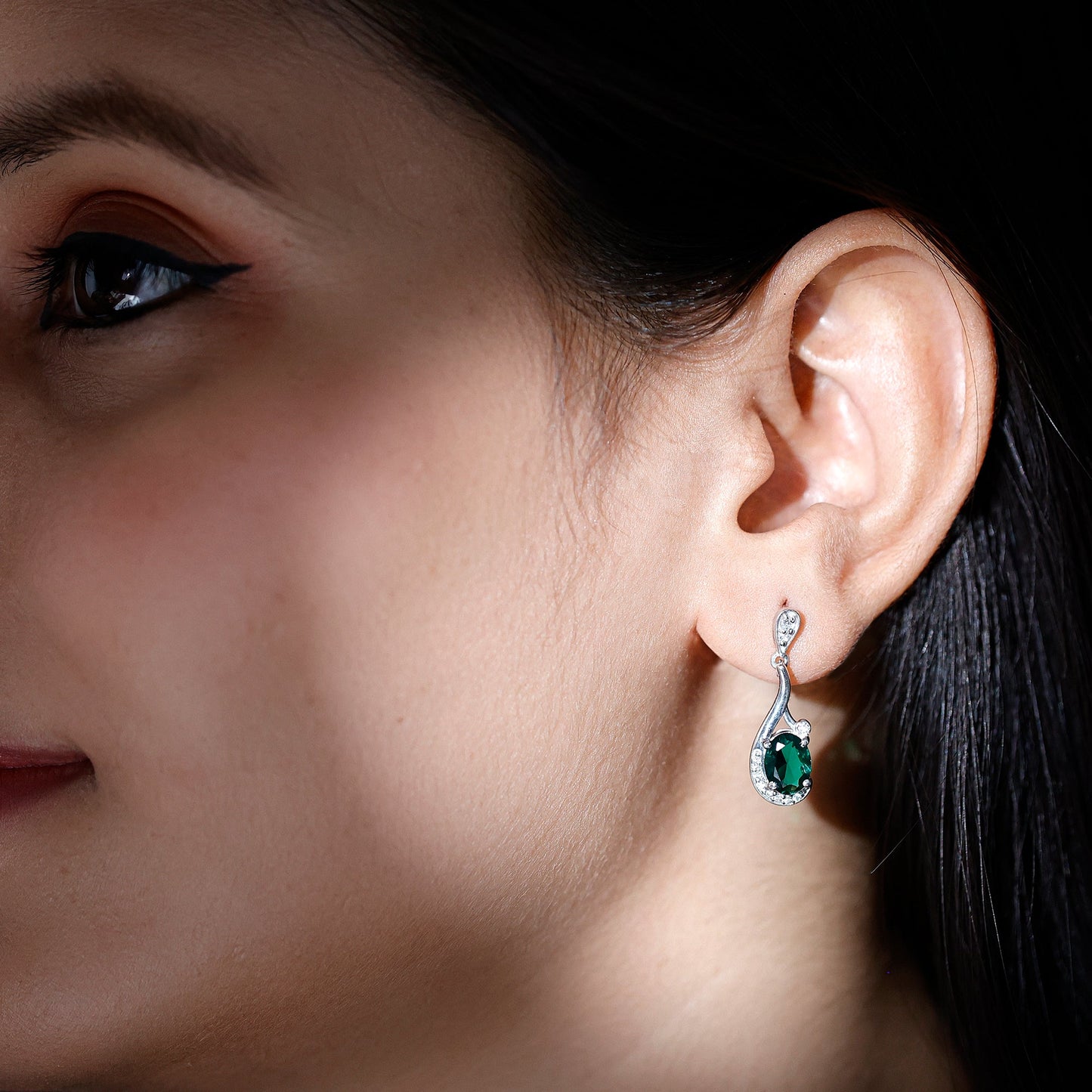 Oval 2.5 Carat Lab Grown Emerald Bridal Drop Earrings in Sterling Silver