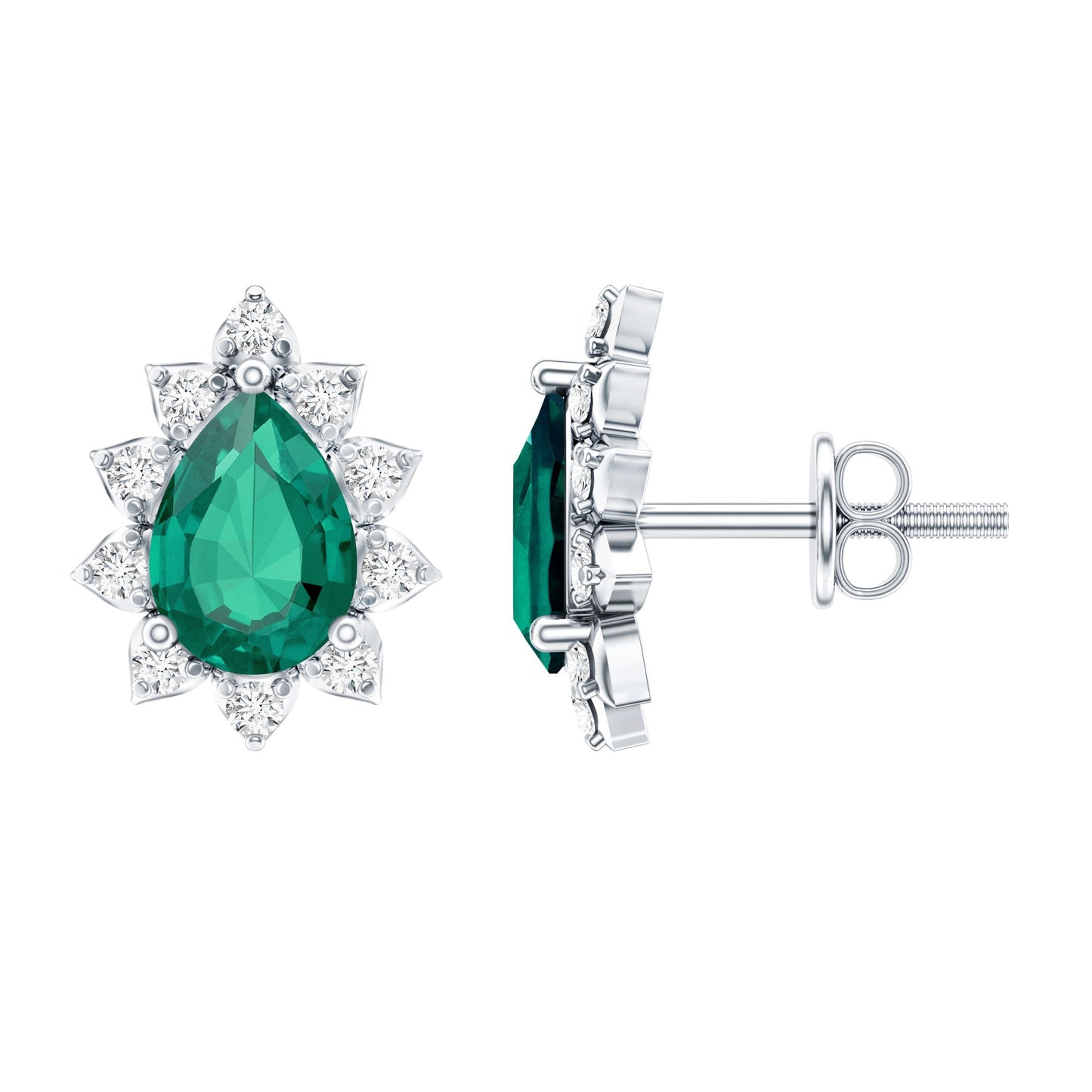 Certificate 1.4 Carat Lab Emerald Stud Earrings with Moissanite Halo