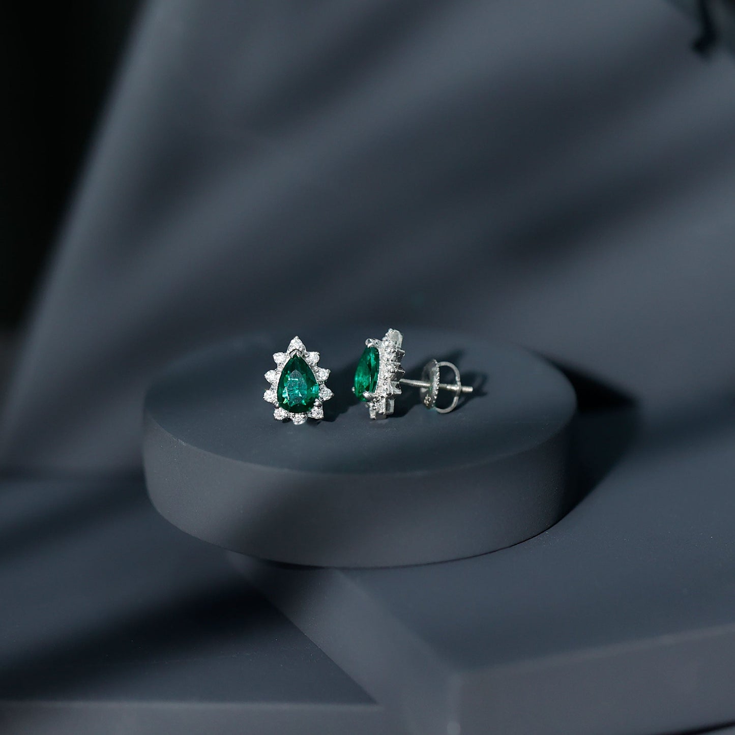 Certificate 1.4 Carat Lab Emerald Stud Earrings with Moissanite Halo