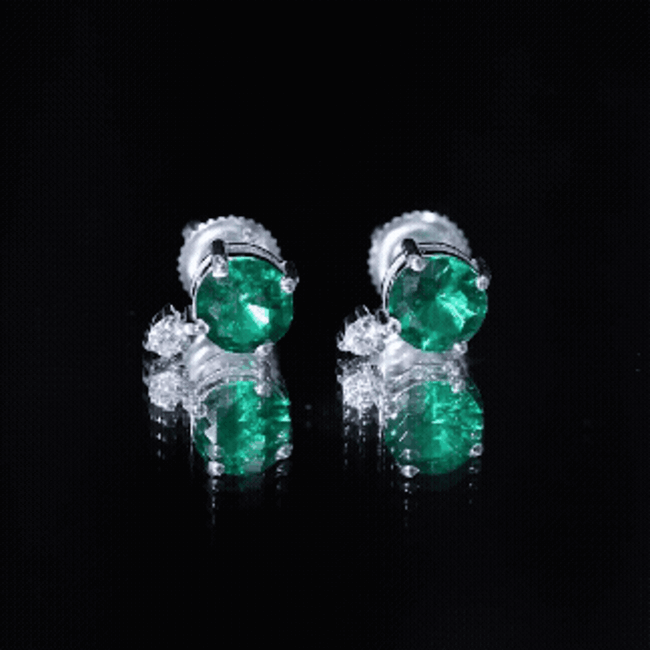 Certified 1.6 Carat Lab Grown Emerald Stud Earrings in Sterling Silver