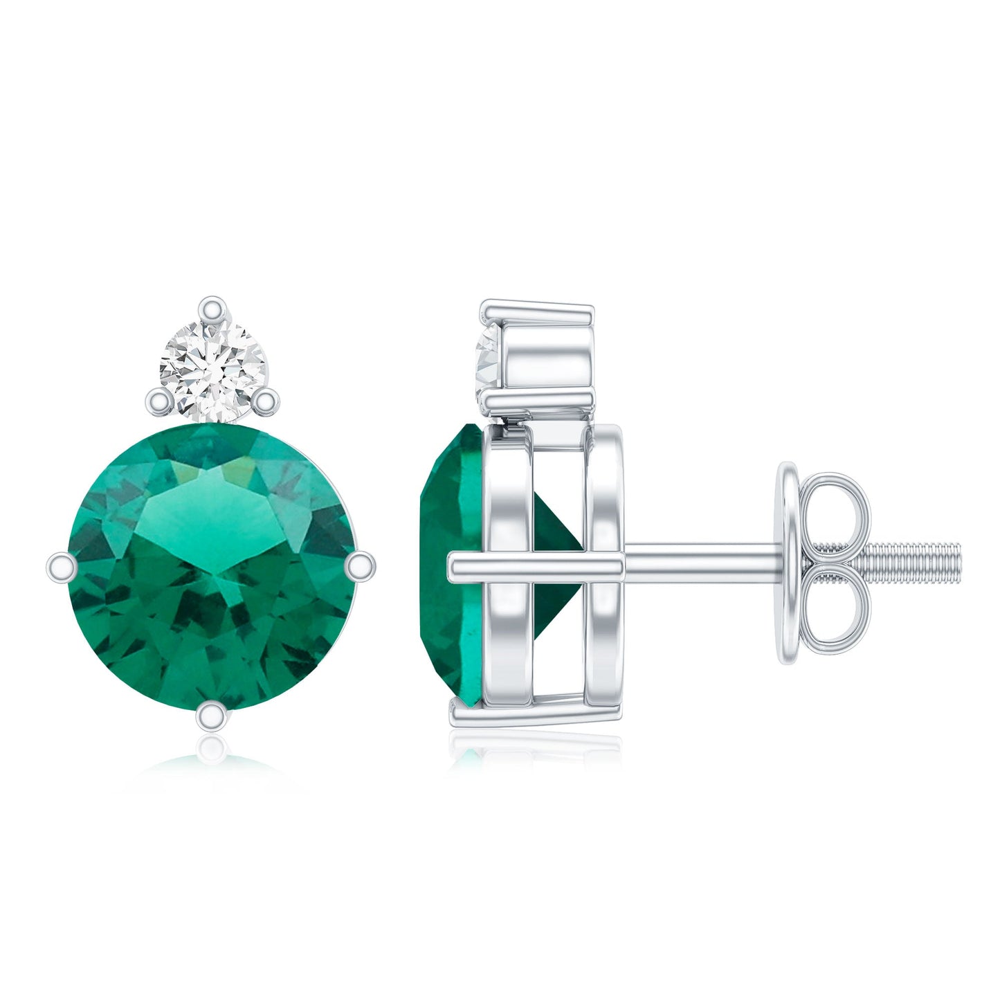 Certified 1.6 Carat Lab Grown Emerald Stud Earrings in Sterling Silver