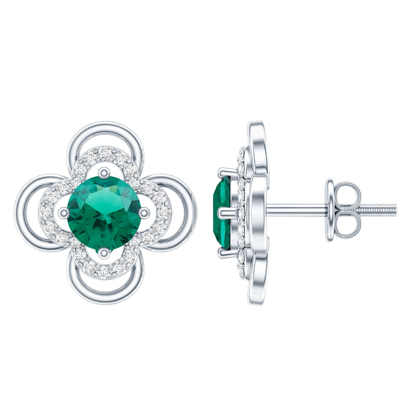 1 Carat Lab Grown Emerald Flower Earrings with Certificate