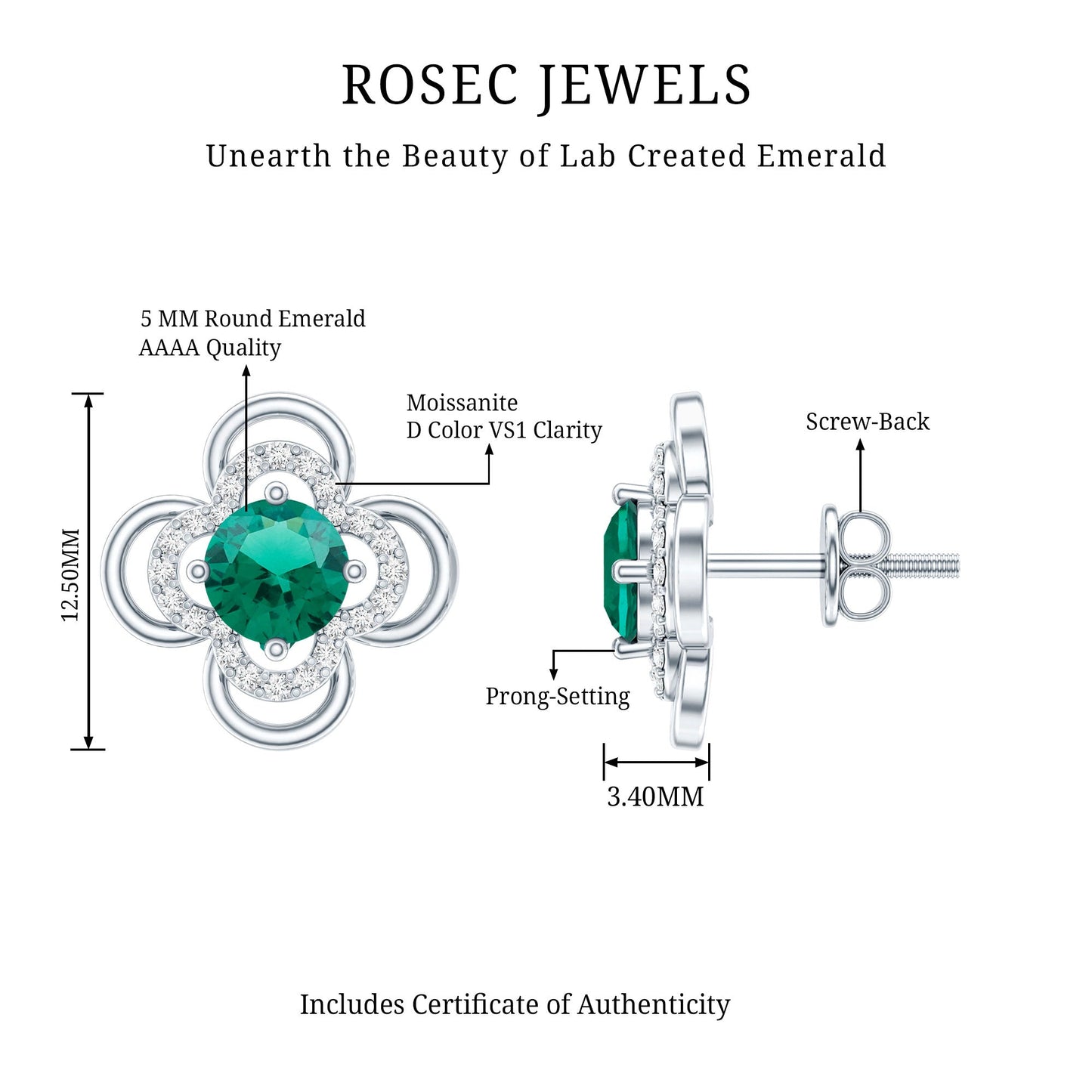 1 Carat Lab Grown Emerald Flower Earrings with Certificate