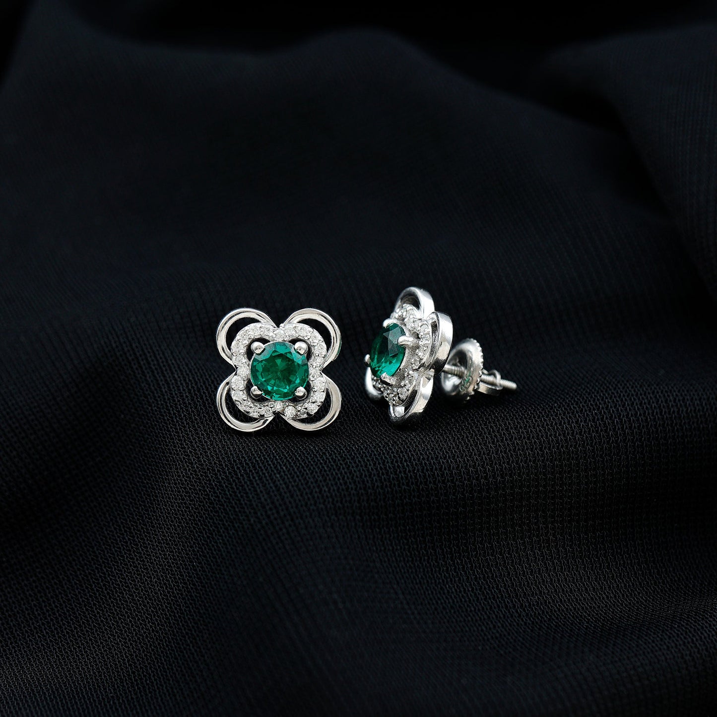 1 Carat Lab Grown Emerald Flower Earrings with Certificate