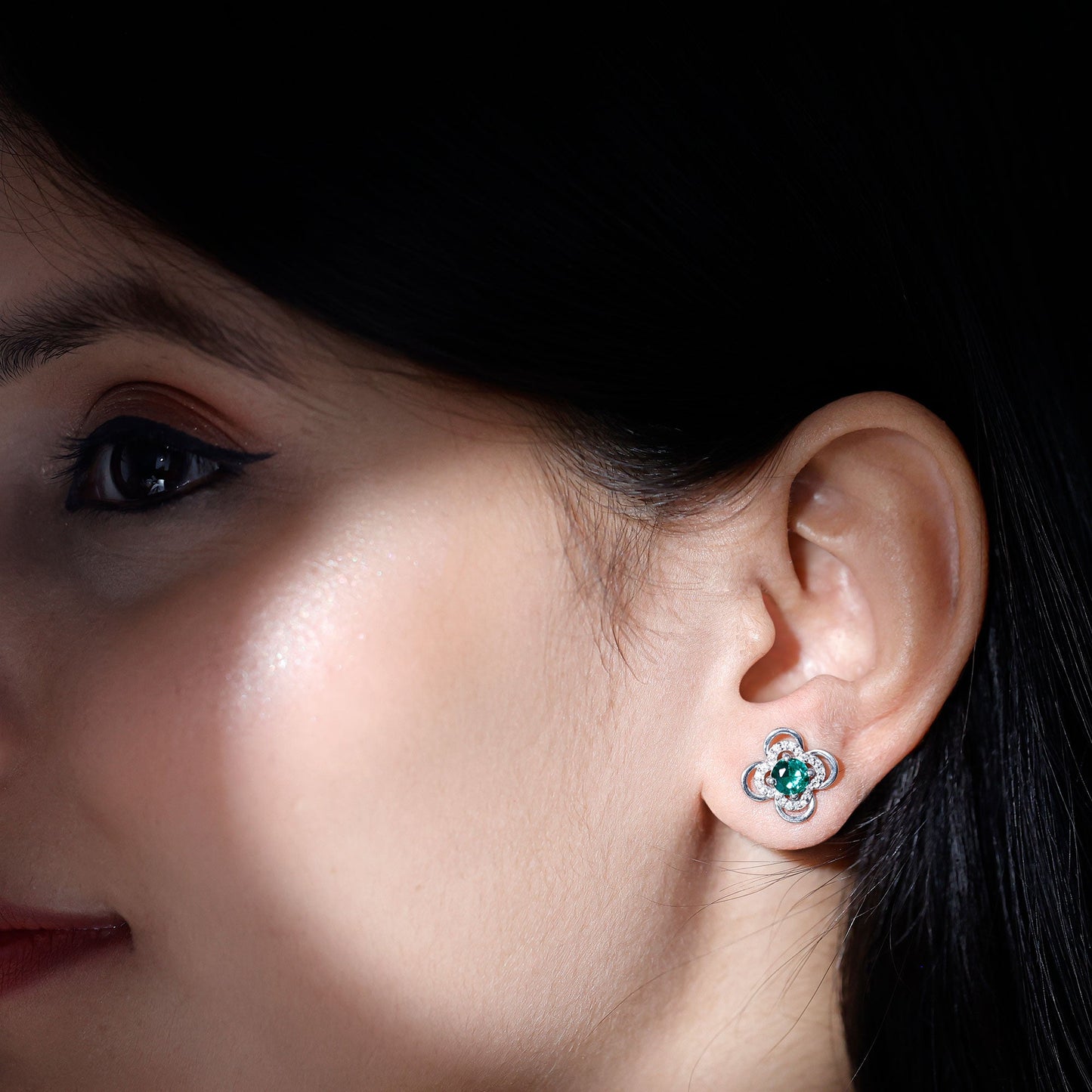 1 Carat Lab Grown Emerald Flower Earrings with Certificate