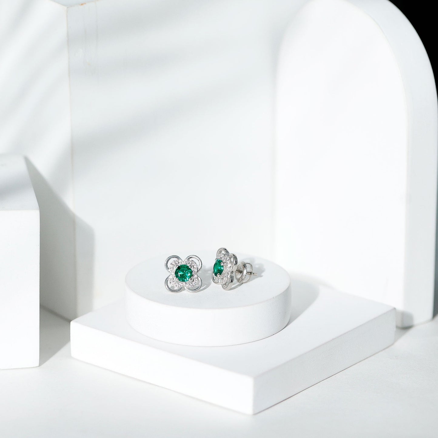 1 Carat Lab Grown Emerald Flower Earrings with Certificate