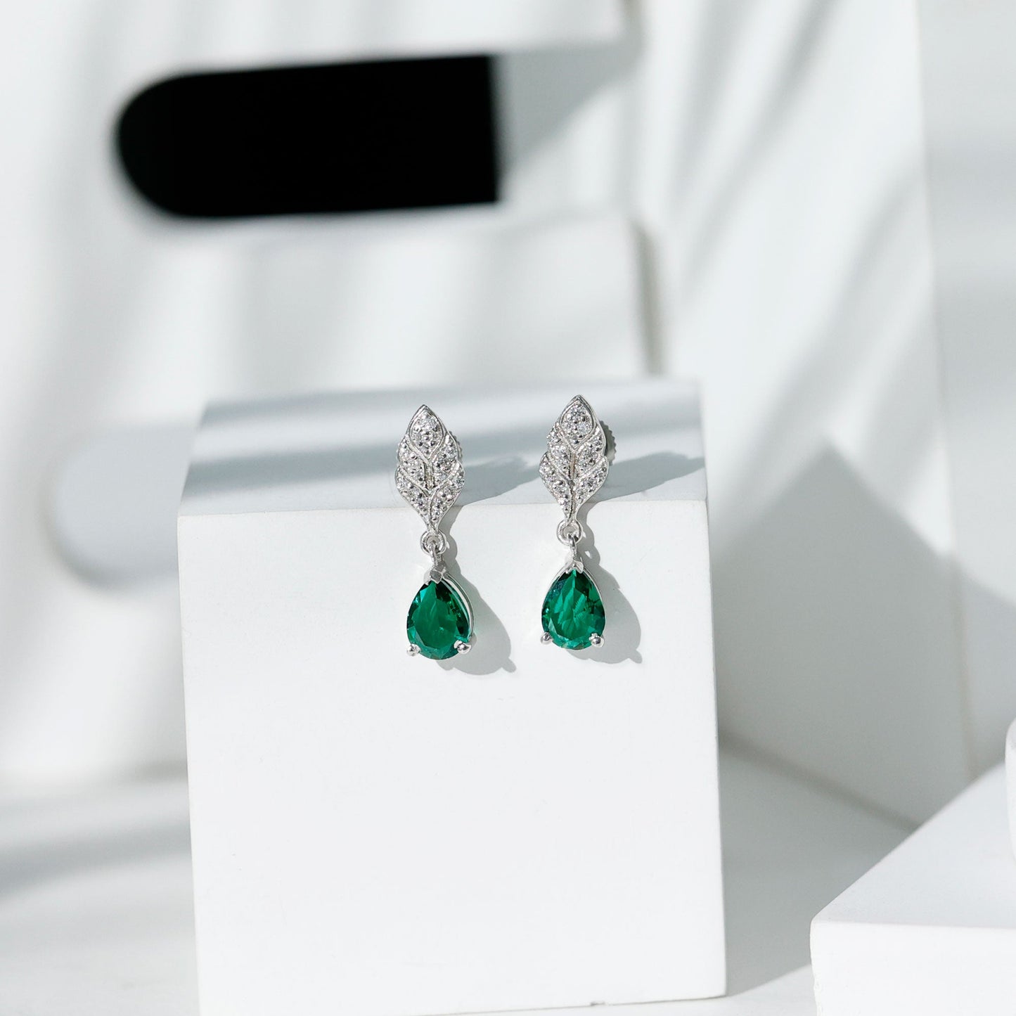 Certified 2 Carat Lab Grown Emerald Designer Earrings with Certificate