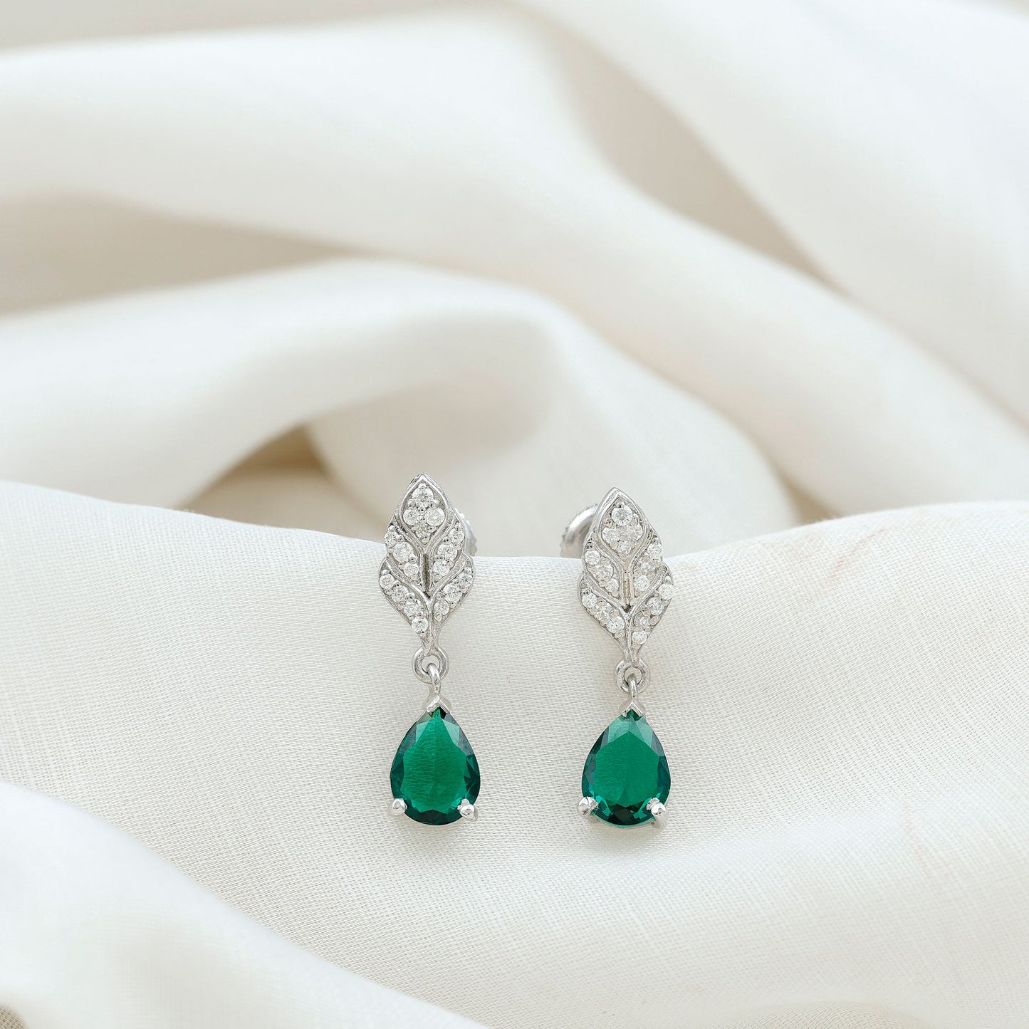 Certified 2 Carat Lab Grown Emerald Designer Earrings with Certificate