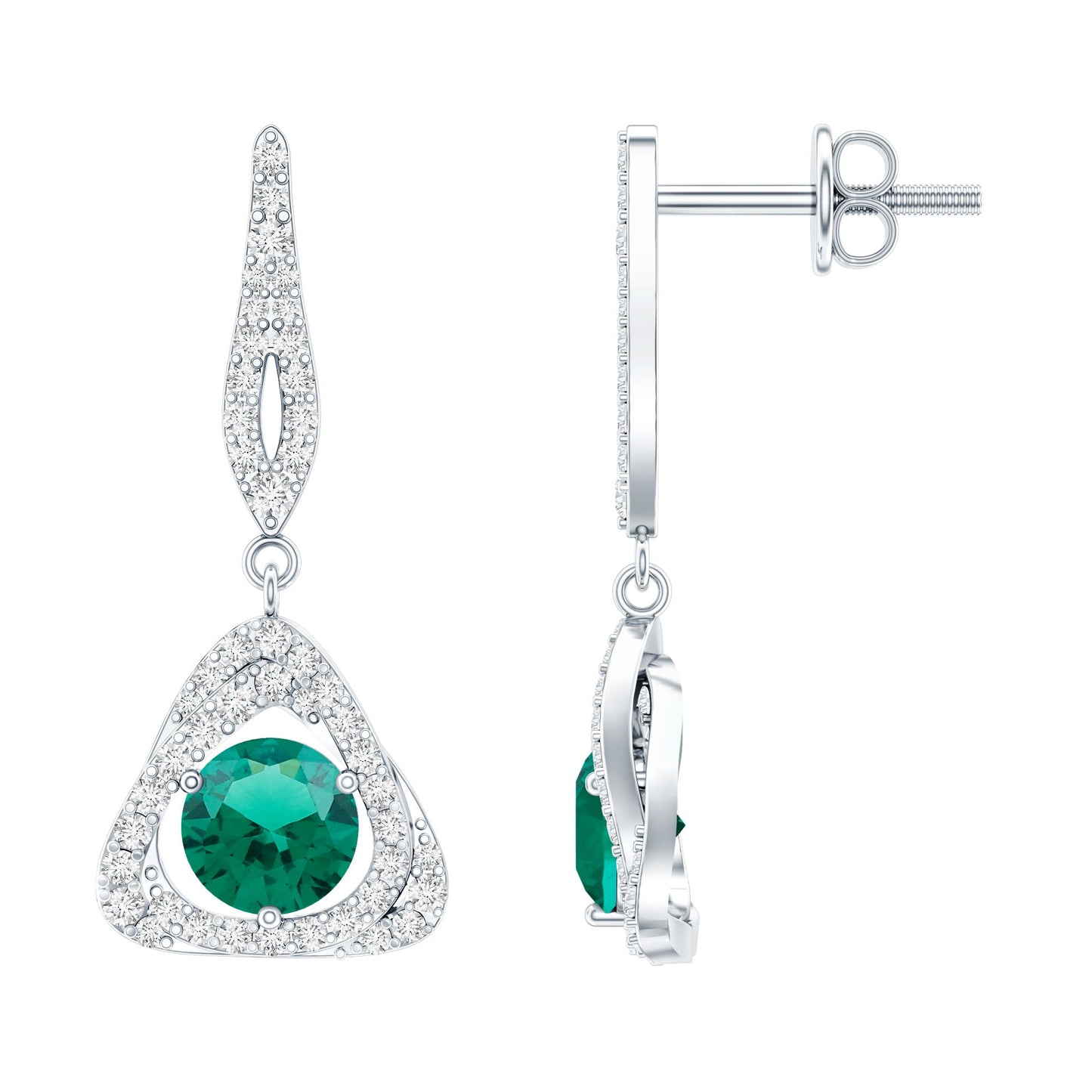 1.6 Carat Lab Grown Emerald Drop Earrings with Moissanite