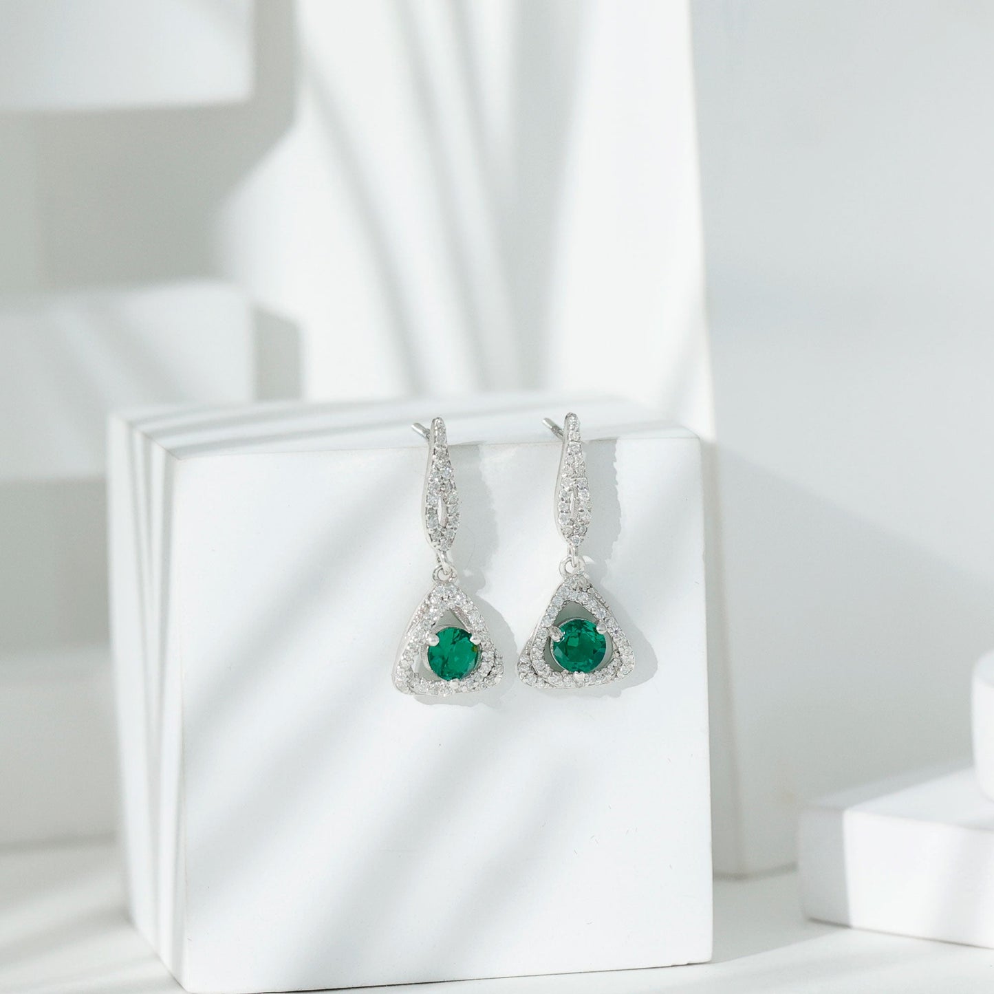 1.6 Carat Lab Grown Emerald Drop Earrings with Moissanite