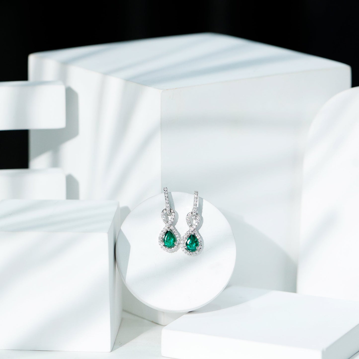Womens 1.4 Carat Lab Grown Emerald Infinity Drop Earrings with Certificate