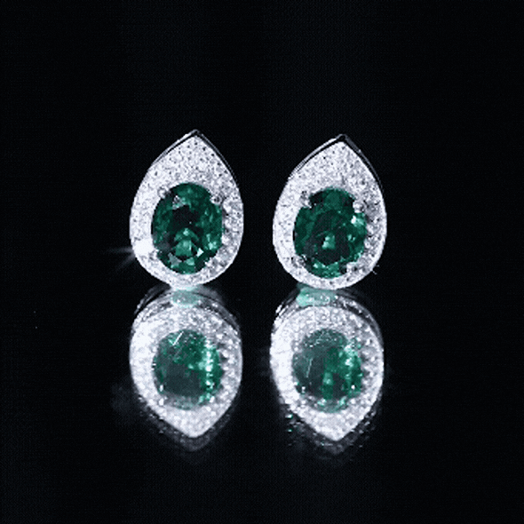 2.5 Carat Lab Grown Emerald Teardrop Stud Earrings with Moissanite Halo