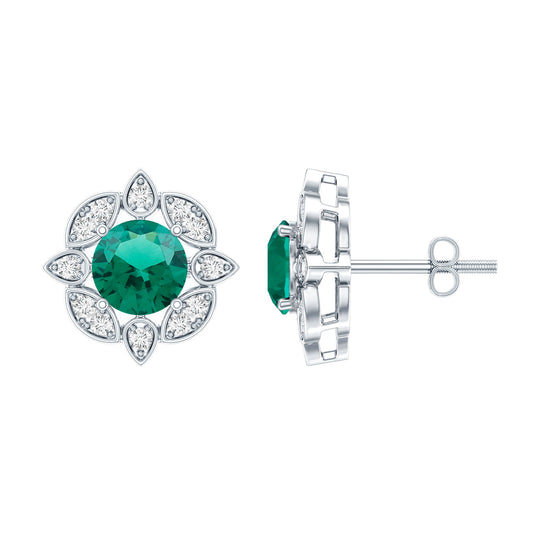 1.6 Carat Lab Emerald Vintage Stud Earrings in Sterling Silver