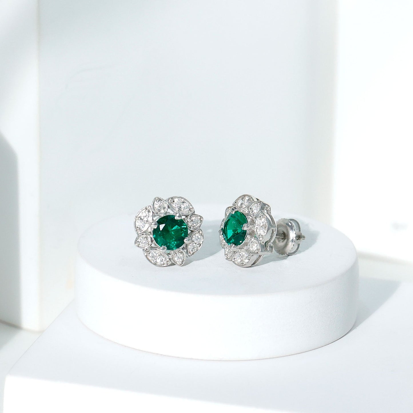 1.6 Carat Lab Emerald Vintage Stud Earrings in Sterling Silver