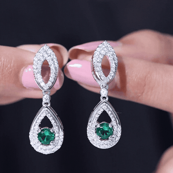 Sterling Silver 1.6 Carat Lab Grown Emerald Teardrop Earrings for Women