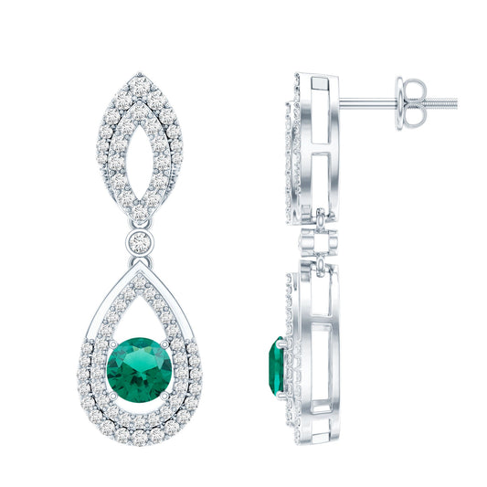Sterling Silver 1.6 Carat Lab Grown Emerald Teardrop Earrings for Women
