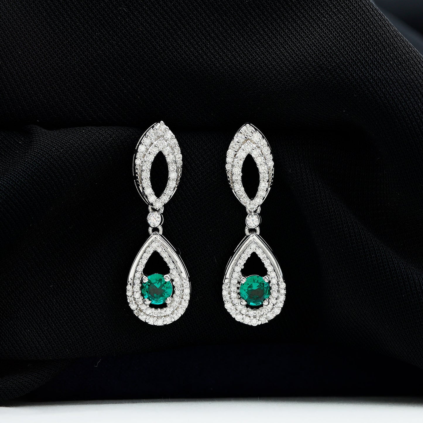 Sterling Silver 1.6 Carat Lab Grown Emerald Teardrop Earrings for Women