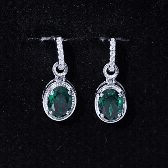Vintage Inspired 2.5 Carat Oval Lab Emerald Drop Earrings in Silver