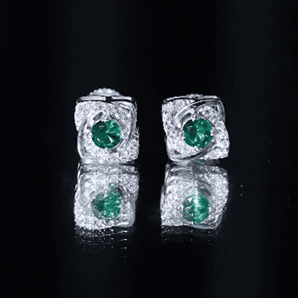 Certified Half Carat Lab Grown Emerald Stud Earrings with Moissanite