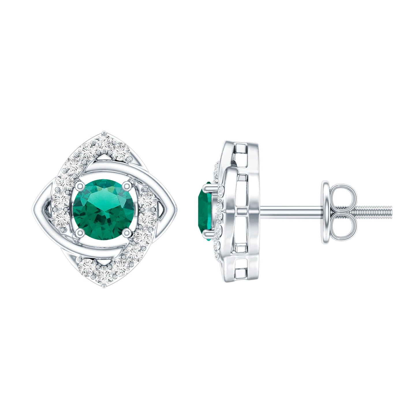 Certified Half Carat Lab Grown Emerald Stud Earrings with Moissanite